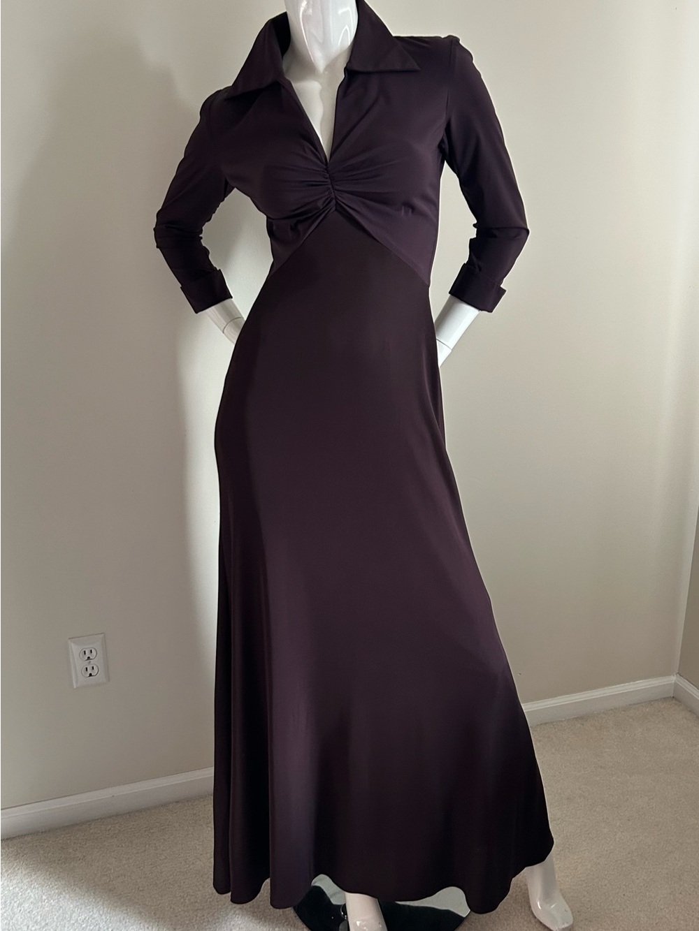 Tadashi Deep Plum Twist-Front Maxi Dress